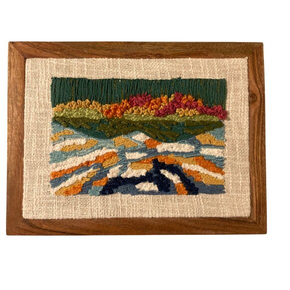 Mountain Landscape Embroidered Textile Framed Wall Art - Picture 1 of 5